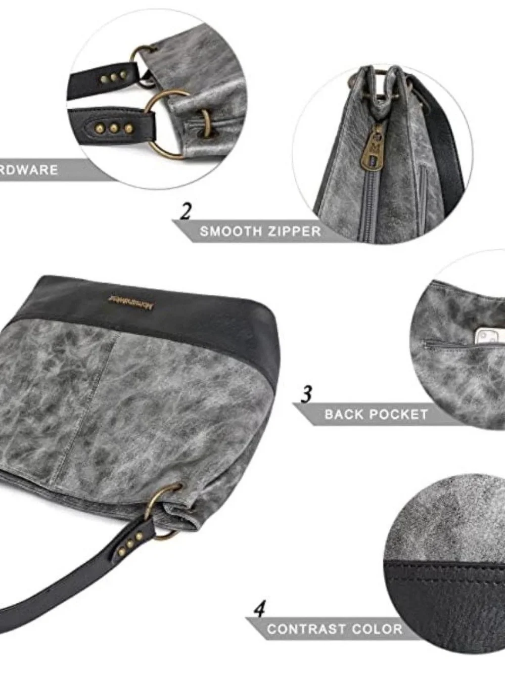Montana West Pearl Silver and Black Hobo Shoulder Bag - Picture 5 of 6